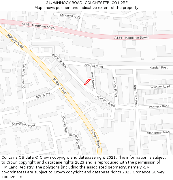 34, WINNOCK ROAD, COLCHESTER, CO1 2BE: Location map and indicative extent of plot