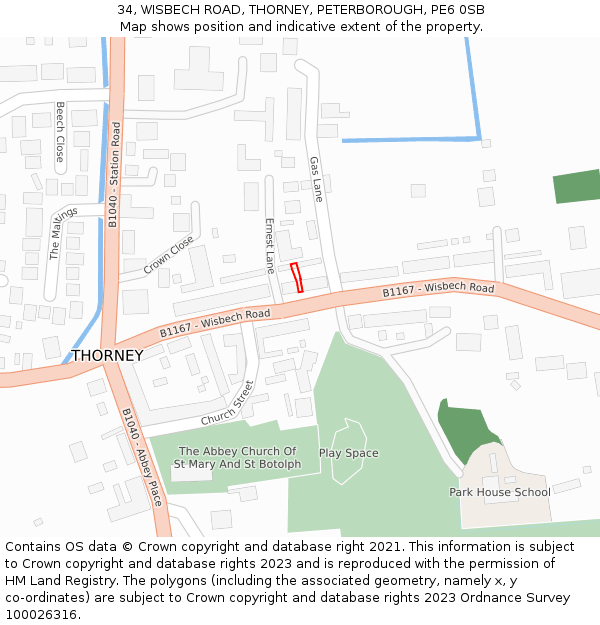 34, WISBECH ROAD, THORNEY, PETERBOROUGH, PE6 0SB: Location map and indicative extent of plot