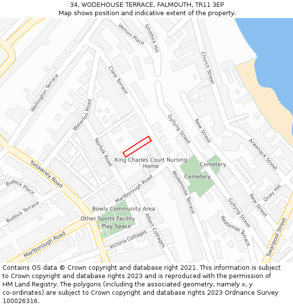 34, WODEHOUSE TERRACE, FALMOUTH, TR11 3EP: Location map and indicative extent of plot