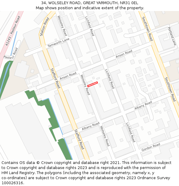 34, WOLSELEY ROAD, GREAT YARMOUTH, NR31 0EL: Location map and indicative extent of plot