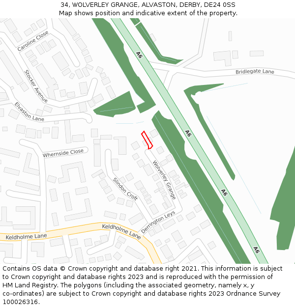 34, WOLVERLEY GRANGE, ALVASTON, DERBY, DE24 0SS: Location map and indicative extent of plot