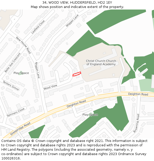 34, WOOD VIEW, HUDDERSFIELD, HD2 1EY: Location map and indicative extent of plot