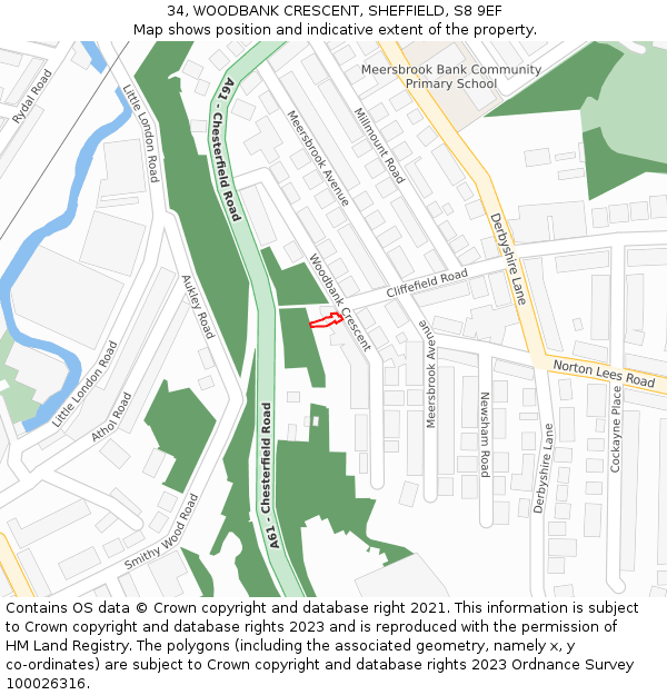34, WOODBANK CRESCENT, SHEFFIELD, S8 9EF: Location map and indicative extent of plot