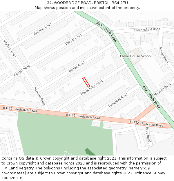 34, WOODBRIDGE ROAD, BRISTOL, BS4 2EU: Location map and indicative extent of plot