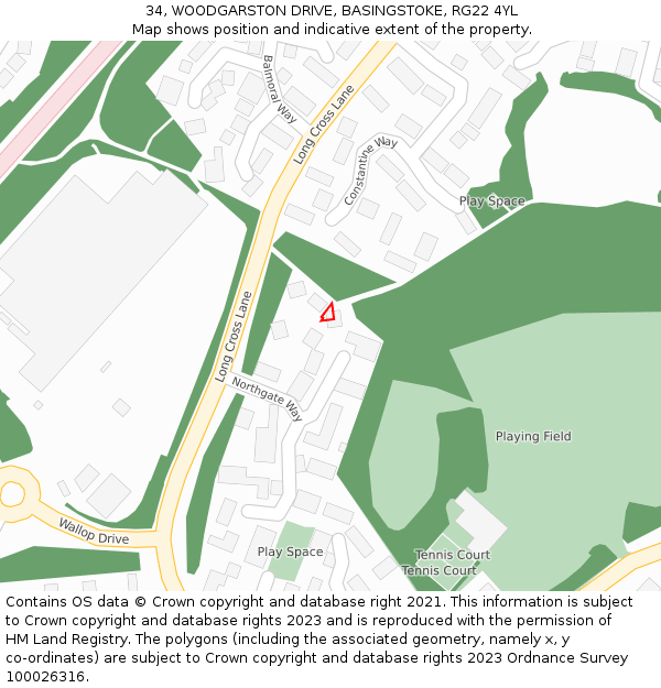 34, WOODGARSTON DRIVE, BASINGSTOKE, RG22 4YL: Location map and indicative extent of plot