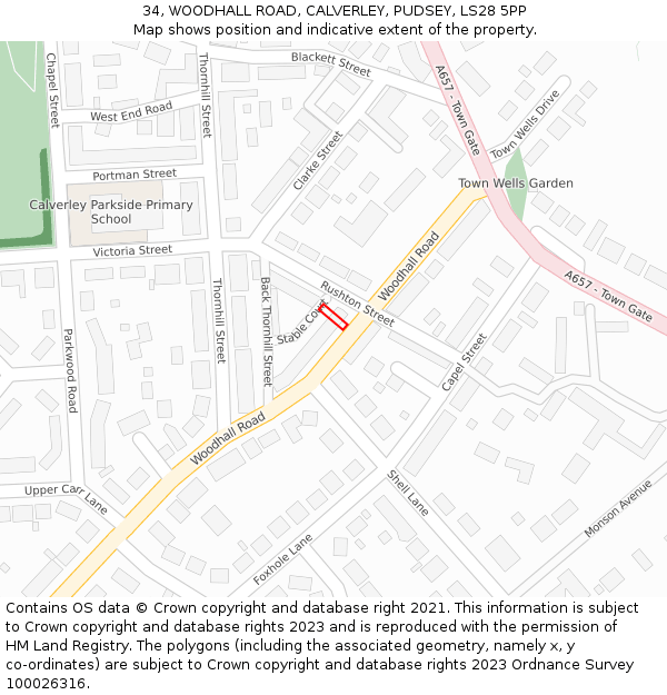 34, WOODHALL ROAD, CALVERLEY, PUDSEY, LS28 5PP: Location map and indicative extent of plot