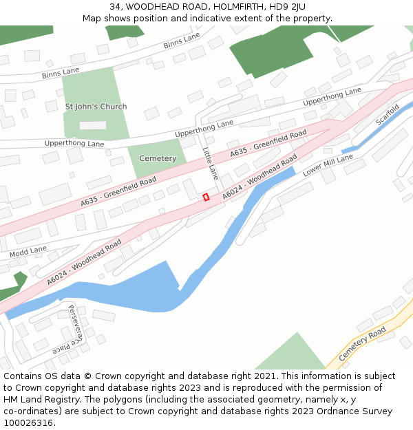 34, WOODHEAD ROAD, HOLMFIRTH, HD9 2JU: Location map and indicative extent of plot