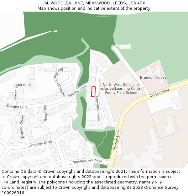 34, WOODLEA LANE, MEANWOOD, LEEDS, LS6 4SX: Location map and indicative extent of plot