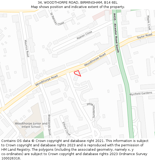 34, WOODTHORPE ROAD, BIRMINGHAM, B14 6EL: Location map and indicative extent of plot
