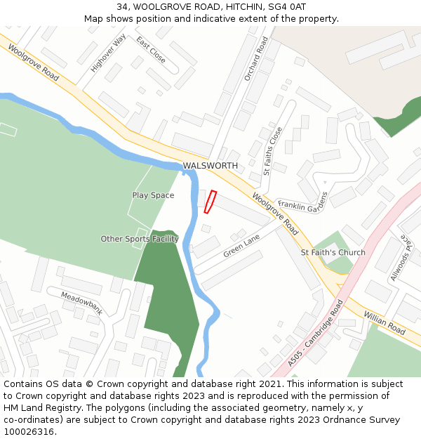 34, WOOLGROVE ROAD, HITCHIN, SG4 0AT: Location map and indicative extent of plot