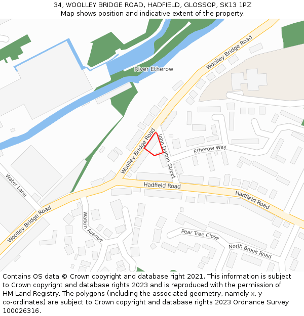 34, WOOLLEY BRIDGE ROAD, HADFIELD, GLOSSOP, SK13 1PZ: Location map and indicative extent of plot