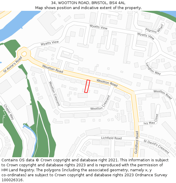 34, WOOTTON ROAD, BRISTOL, BS4 4AL: Location map and indicative extent of plot