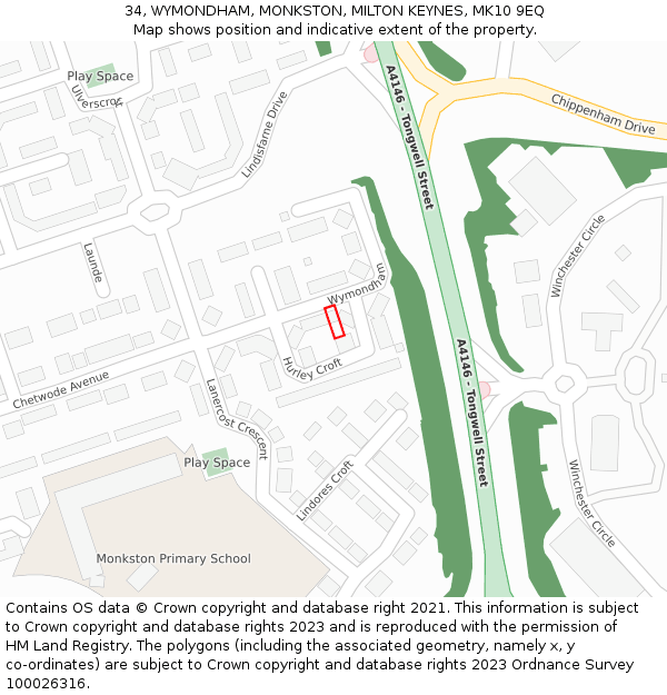 34, WYMONDHAM, MONKSTON, MILTON KEYNES, MK10 9EQ: Location map and indicative extent of plot
