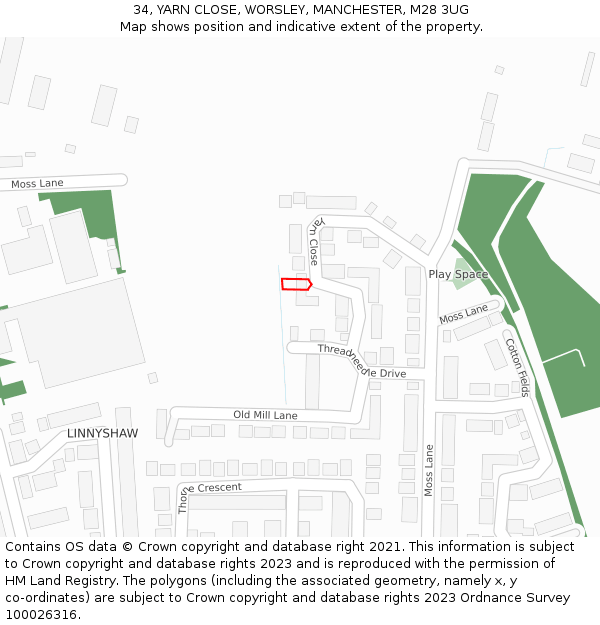 34, YARN CLOSE, WORSLEY, MANCHESTER, M28 3UG: Location map and indicative extent of plot