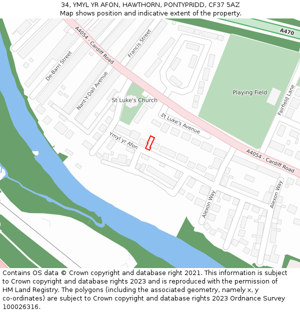 34, YMYL YR AFON, HAWTHORN, PONTYPRIDD, CF37 5AZ: Location map and indicative extent of plot