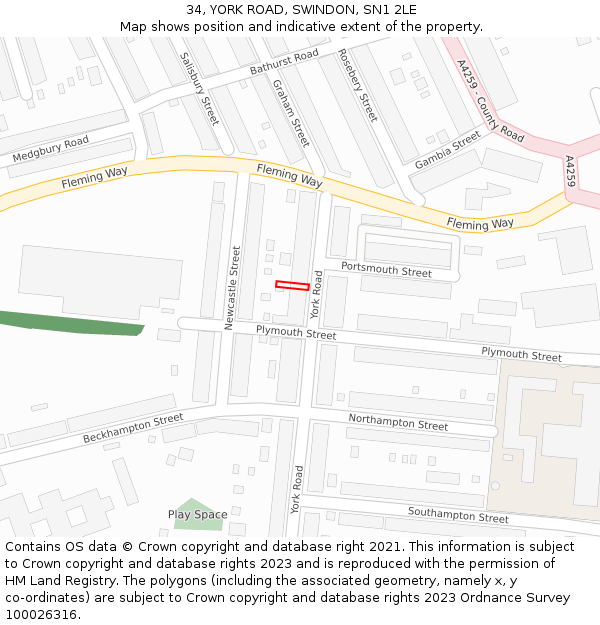 34, YORK ROAD, SWINDON, SN1 2LE: Location map and indicative extent of plot