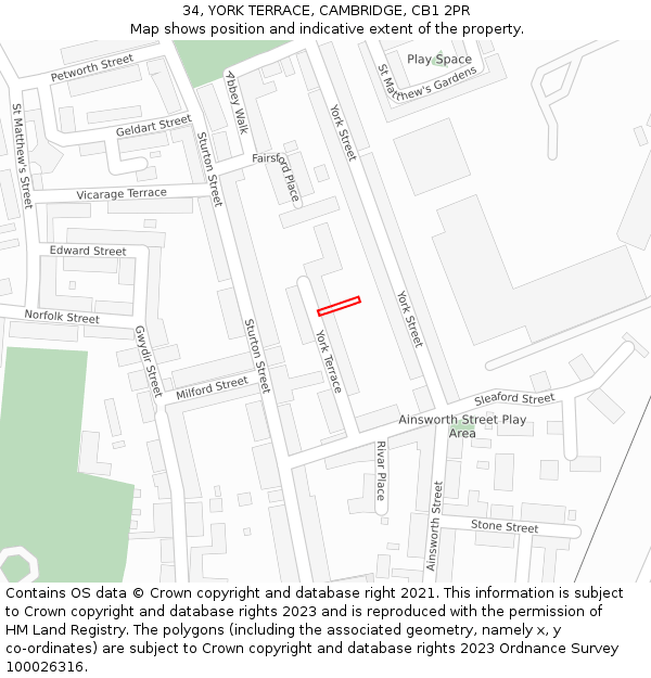 34, YORK TERRACE, CAMBRIDGE, CB1 2PR: Location map and indicative extent of plot