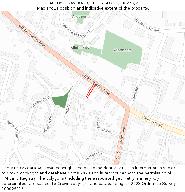340, BADDOW ROAD, CHELMSFORD, CM2 9QZ: Location map and indicative extent of plot