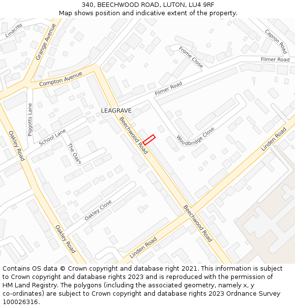 340, BEECHWOOD ROAD, LUTON, LU4 9RF: Location map and indicative extent of plot
