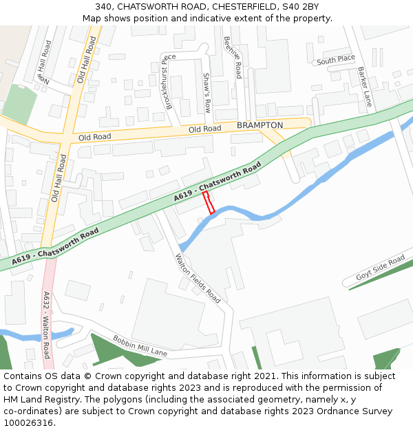340, CHATSWORTH ROAD, CHESTERFIELD, S40 2BY: Location map and indicative extent of plot
