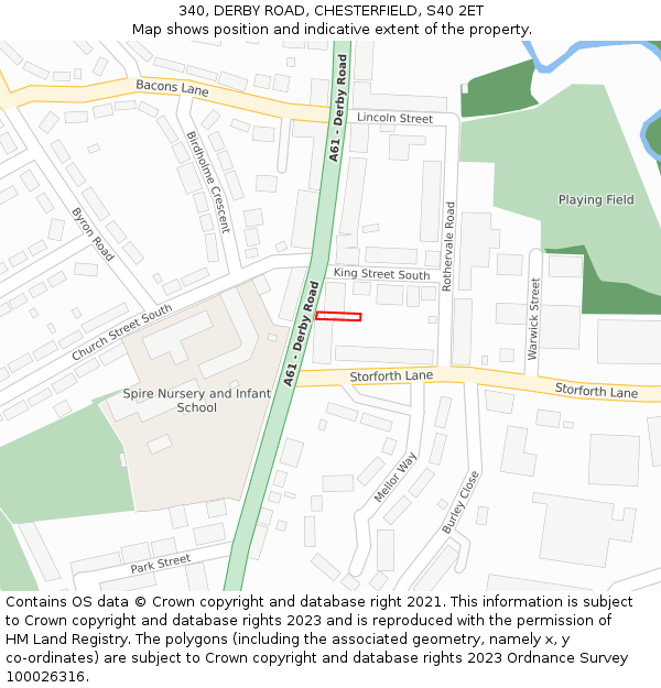 340, DERBY ROAD, CHESTERFIELD, S40 2ET: Location map and indicative extent of plot