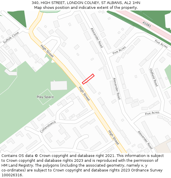 340, HIGH STREET, LONDON COLNEY, ST ALBANS, AL2 1HN: Location map and indicative extent of plot