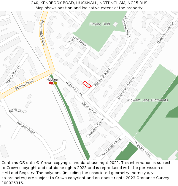 340, KENBROOK ROAD, HUCKNALL, NOTTINGHAM, NG15 8HS: Location map and indicative extent of plot