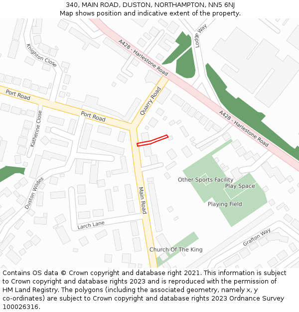 340, MAIN ROAD, DUSTON, NORTHAMPTON, NN5 6NJ: Location map and indicative extent of plot