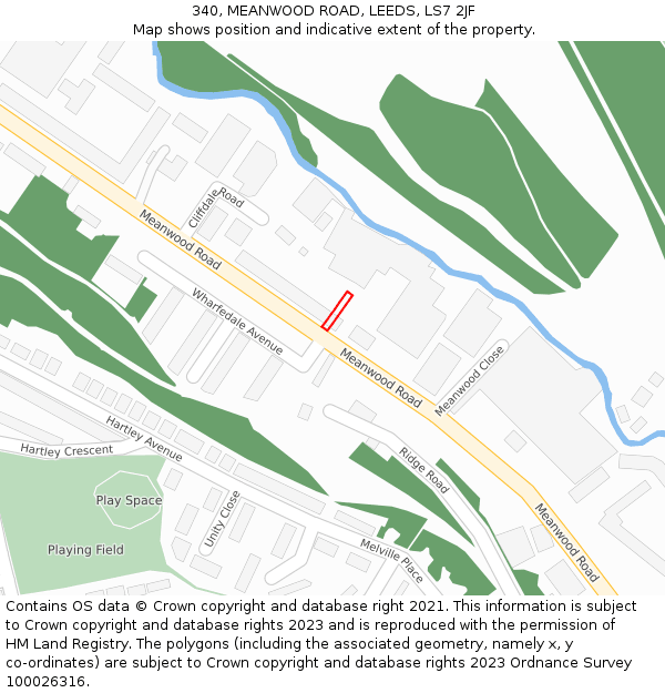 340, MEANWOOD ROAD, LEEDS, LS7 2JF: Location map and indicative extent of plot