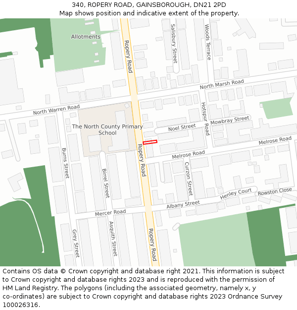 340, ROPERY ROAD, GAINSBOROUGH, DN21 2PD: Location map and indicative extent of plot
