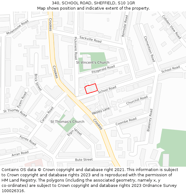 340, SCHOOL ROAD, SHEFFIELD, S10 1GR: Location map and indicative extent of plot