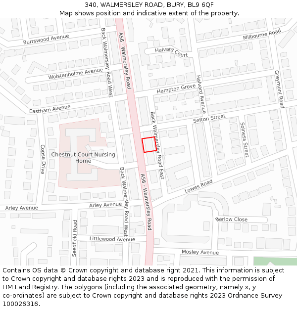 340, WALMERSLEY ROAD, BURY, BL9 6QF: Location map and indicative extent of plot