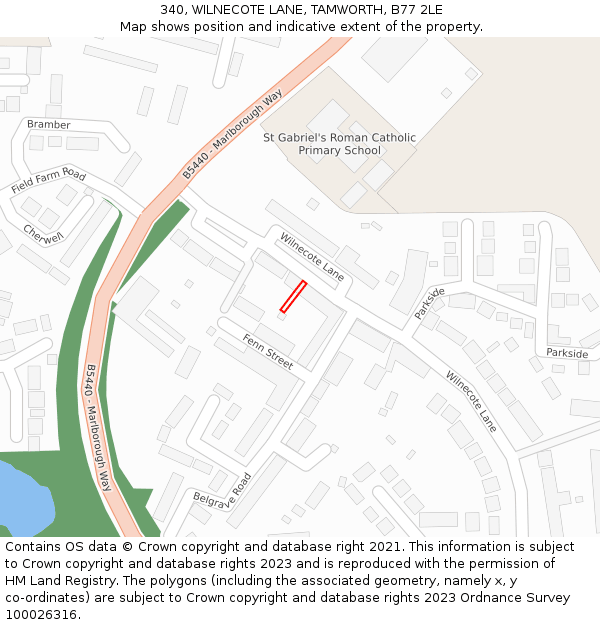 340, WILNECOTE LANE, TAMWORTH, B77 2LE: Location map and indicative extent of plot