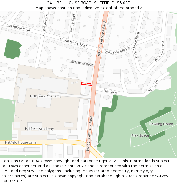 341, BELLHOUSE ROAD, SHEFFIELD, S5 0RD: Location map and indicative extent of plot