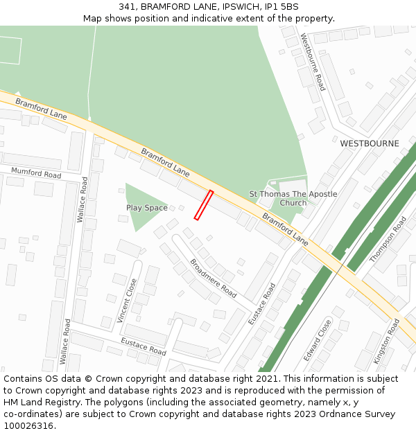 341, BRAMFORD LANE, IPSWICH, IP1 5BS: Location map and indicative extent of plot