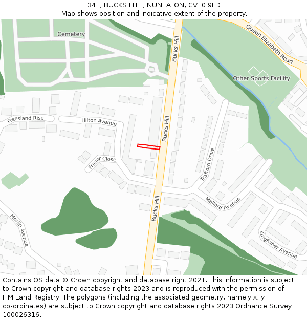 341, BUCKS HILL, NUNEATON, CV10 9LD: Location map and indicative extent of plot