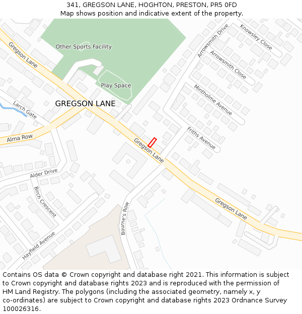 341, GREGSON LANE, HOGHTON, PRESTON, PR5 0FD: Location map and indicative extent of plot