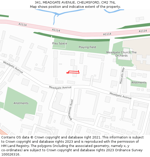 341, MEADGATE AVENUE, CHELMSFORD, CM2 7NL: Location map and indicative extent of plot