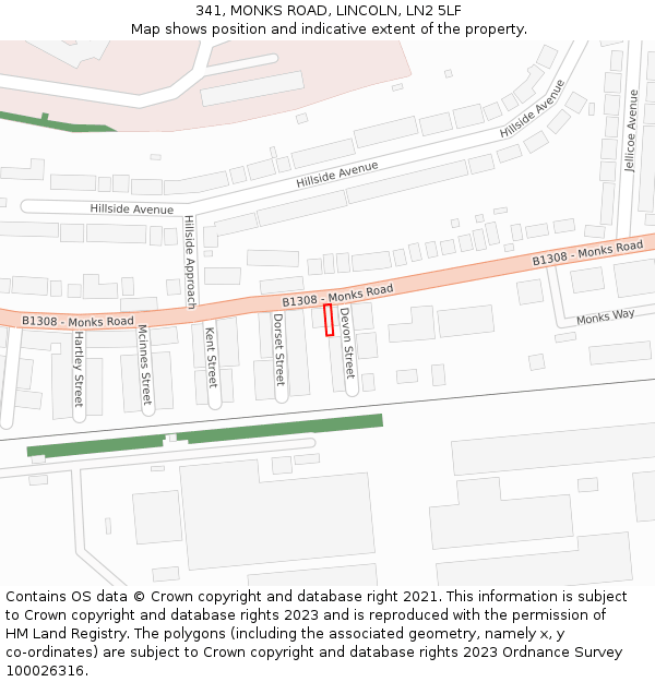 341, MONKS ROAD, LINCOLN, LN2 5LF: Location map and indicative extent of plot