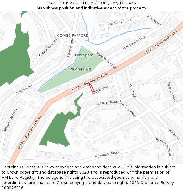 341, TEIGNMOUTH ROAD, TORQUAY, TQ1 4RS: Location map and indicative extent of plot