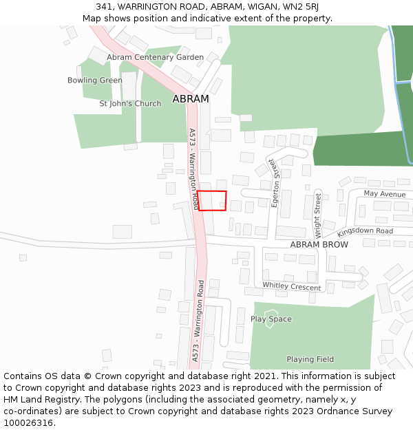 341, WARRINGTON ROAD, ABRAM, WIGAN, WN2 5RJ: Location map and indicative extent of plot