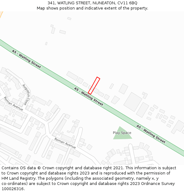 341, WATLING STREET, NUNEATON, CV11 6BQ: Location map and indicative extent of plot