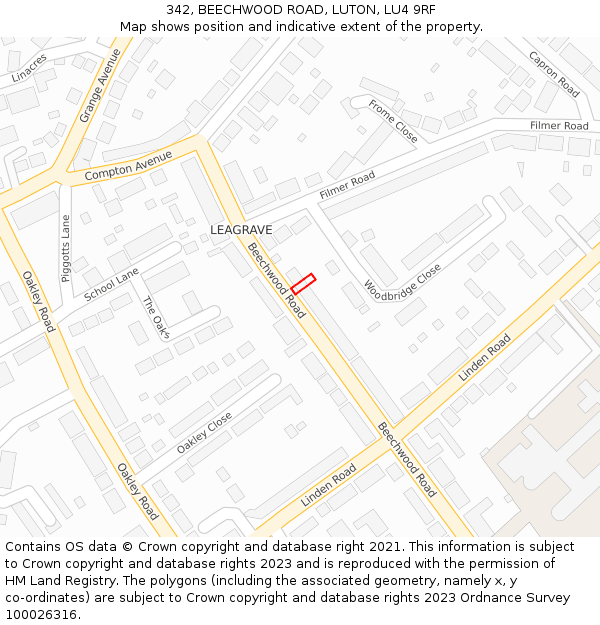 342, BEECHWOOD ROAD, LUTON, LU4 9RF: Location map and indicative extent of plot