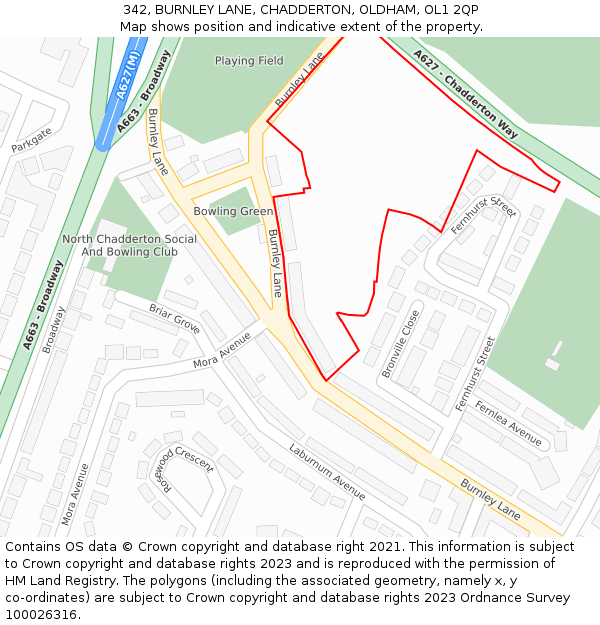 342, BURNLEY LANE, CHADDERTON, OLDHAM, OL1 2QP: Location map and indicative extent of plot