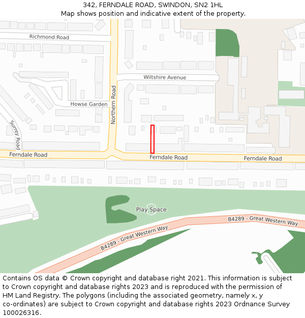 342, FERNDALE ROAD, SWINDON, SN2 1HL: Location map and indicative extent of plot
