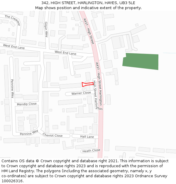 342, HIGH STREET, HARLINGTON, HAYES, UB3 5LE: Location map and indicative extent of plot