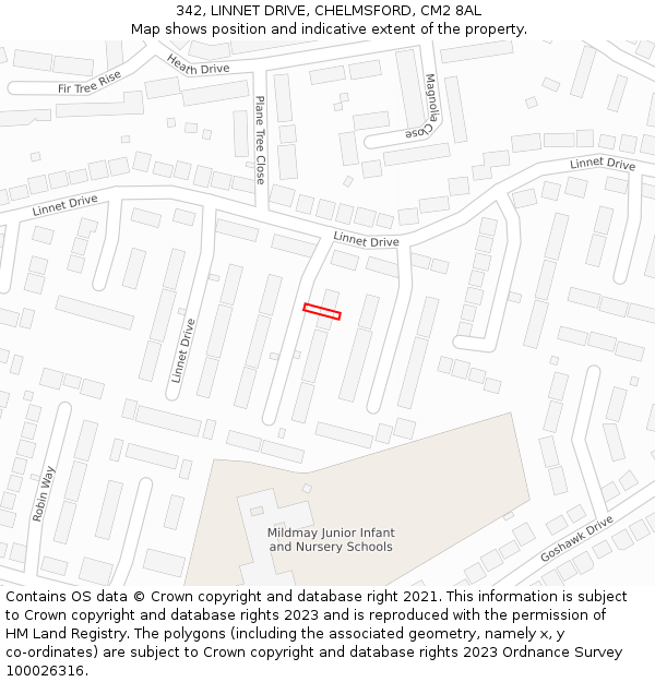 342, LINNET DRIVE, CHELMSFORD, CM2 8AL: Location map and indicative extent of plot