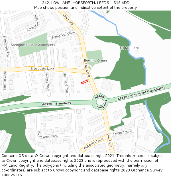 342, LOW LANE, HORSFORTH, LEEDS, LS18 4DD: Location map and indicative extent of plot