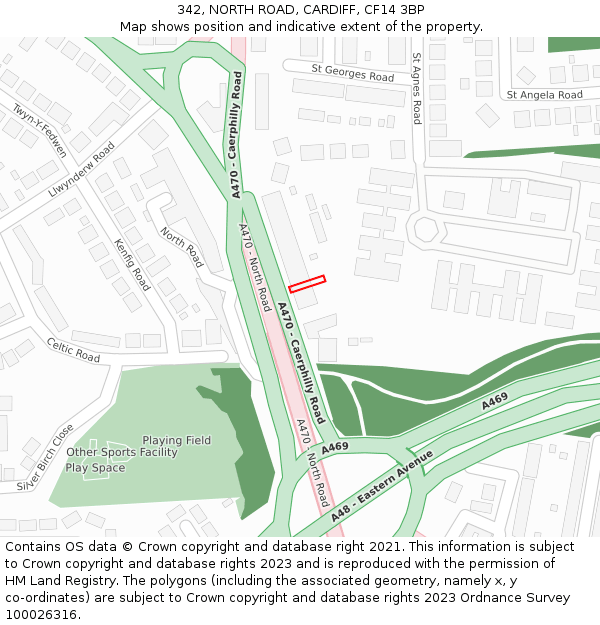 342, NORTH ROAD, CARDIFF, CF14 3BP: Location map and indicative extent of plot