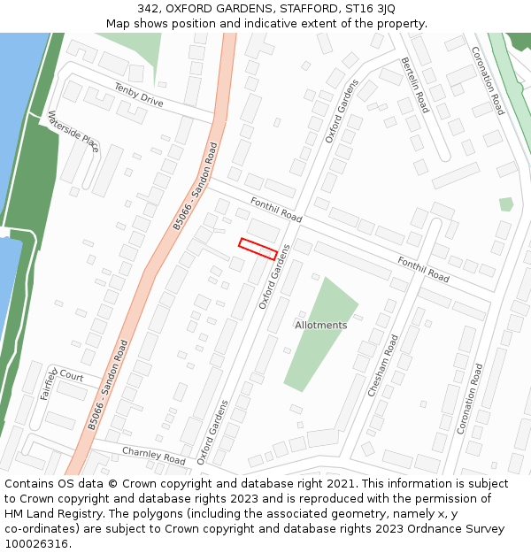 342, OXFORD GARDENS, STAFFORD, ST16 3JQ: Location map and indicative extent of plot